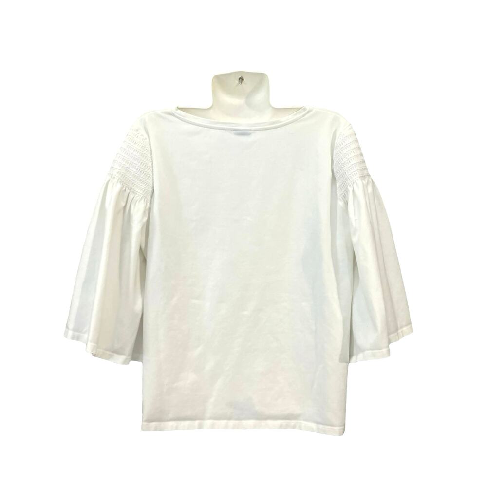 Chico's Women's White Casual 3/4 Sleeve Scoop Neck Smocked Shoulders SZ 3 US/XL - Picture 5 of 11